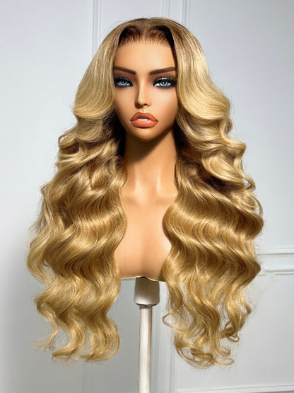 Sunber 13x4 Pre Everything Sun-kissed Golden Ombre Honey Blonde Long Body Wave Lace Frontal Wig With Brown Roots