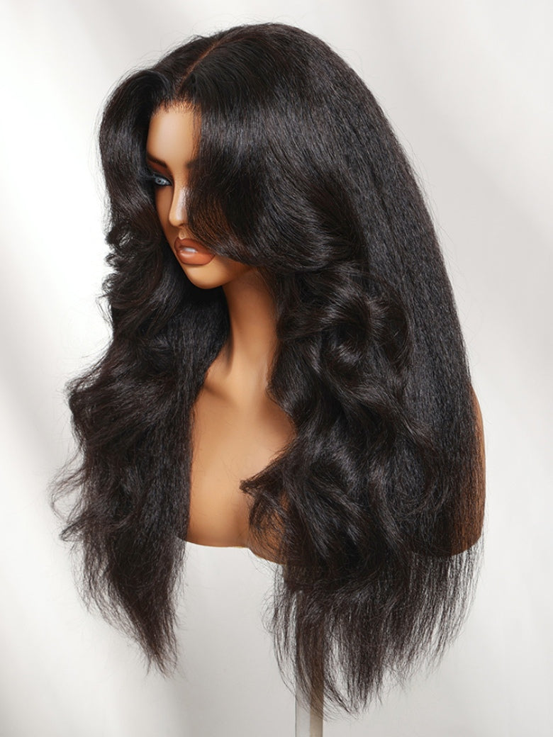Sunber 13x4 HD Real Scalp Pre Everything Kinky Straight with Face Framing Curtain Bangs
