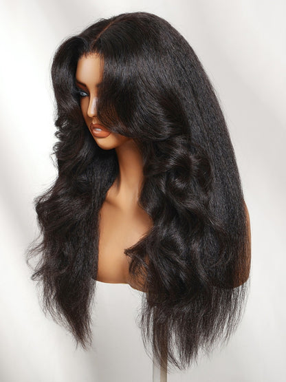 Sunber 13x4 HD Real Scalp Pre Everything Kinky Straight with Face Framing Curtain Bangs