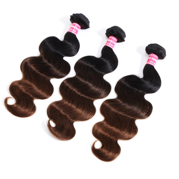 Sunber Loose Wave 2/3/4Pcs Virgin Hair Extensions With Black to Chestnut Brown Ombre 3 Bundles hair