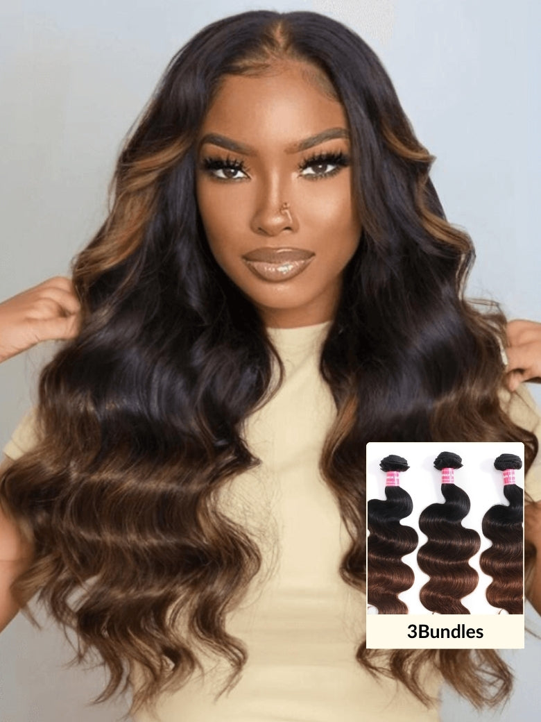 Sunber Loose Wave 2/3/4Pcs Virgin Hair Extensions With Black to Chestnut Brown Ombre Bundles