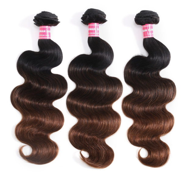 Sunber Loose Wave 2/3/4Pcs Virgin Hair Extensions With Black to Chestnut Brown Ombre 3 Bundles hair