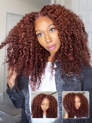 Sunber Reddish Brown Jerry Curly 7×5  Bye Bye Knots Wig-Glueless & 100% Human Hair & Elastic Drawstring Flash Sale