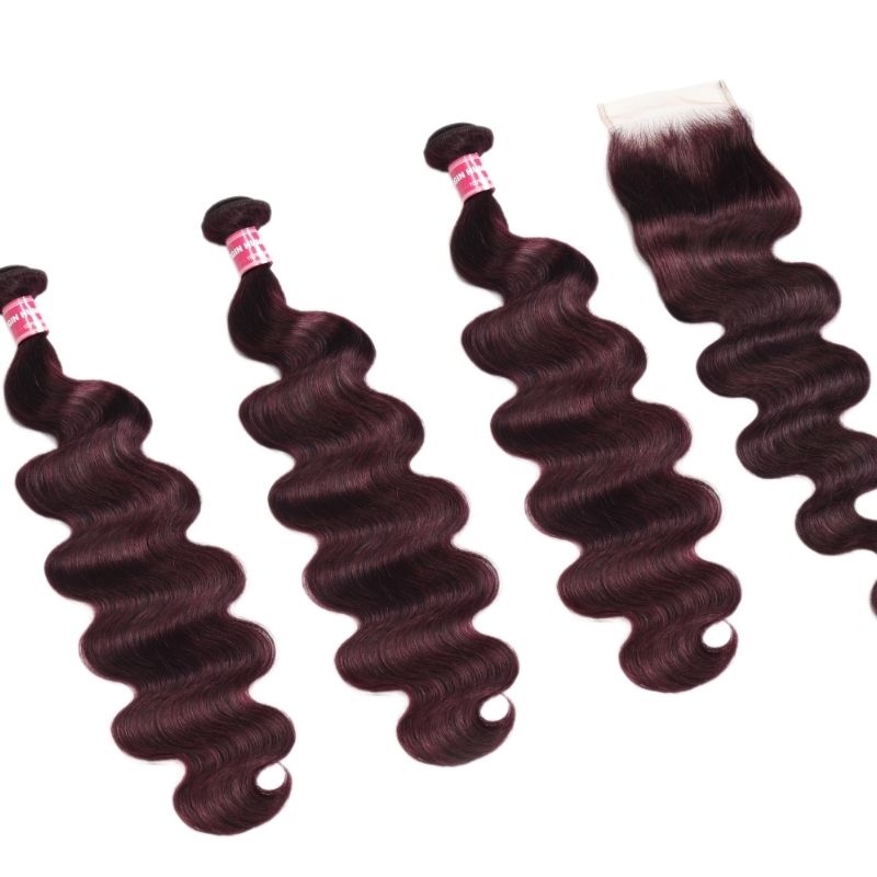 Flash Sale Sunber Body Wave Black Cherry Burgundy 3 Bundles With 4x4 Swiss Lace Closure