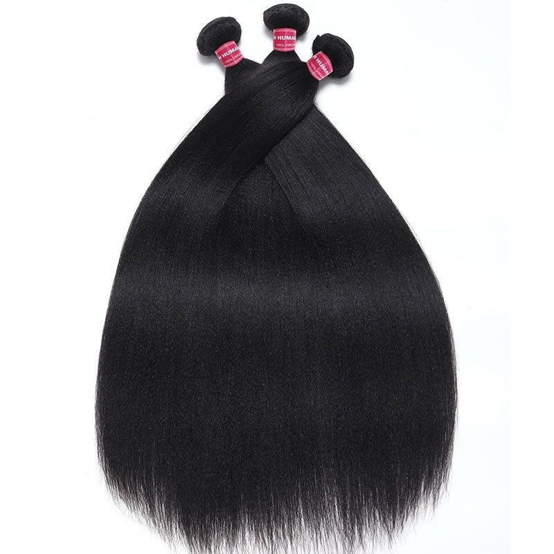Flash Sale Sunber Yaki Straight Natural Black 3 Bundles With 4x4 Swiss Lace Closure