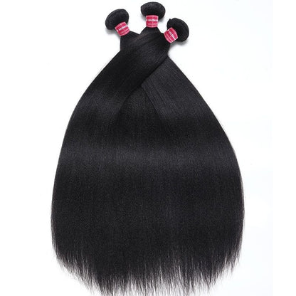 Flash Sale Sunber Yaki Straight Natural Black 3 Bundles With 4x4 Swiss Lace Closure
