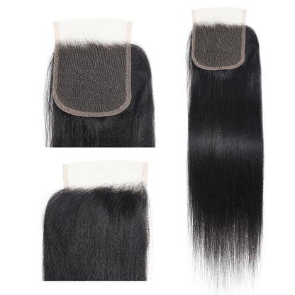 Flash Sale Sunber Yaki Straight Natural Black 3 Bundles With 4x4 Swiss Lace Closure