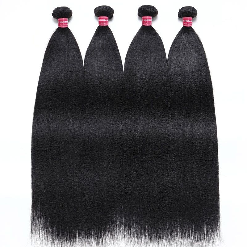 Flash Sale Sunber Yaki Straight Natural Black 3 Bundles With 4x4 Swiss Lace Closure