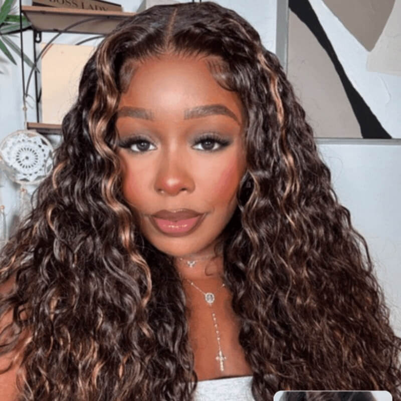 Extra 50% Off | Sunber Golden Brown Highlights 7x5 Bye Bye Knots Water Wave Lace Closure Wig With Pre Bleached Tiny Knots
