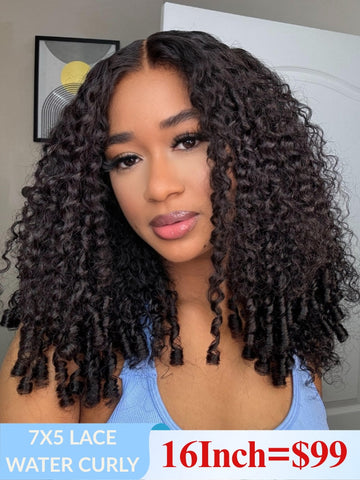 $100 OFF| Sunber Pre-Styled Finger Coils Glueless Spiral Curls Water Curly 7x5 Put On and Go Human Hair Wig