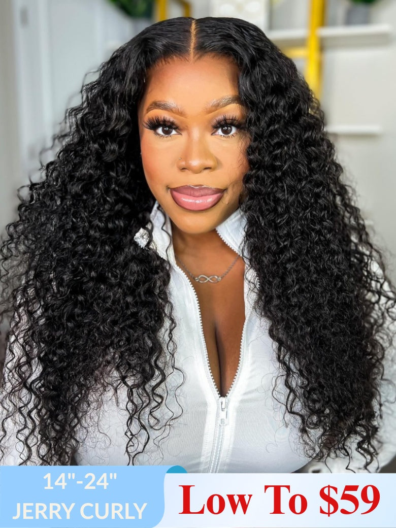 Low To $59 Sunber Jerry Curly 7x5 Pre Cut Lace Human Hair Glueless Wigs $100 Off