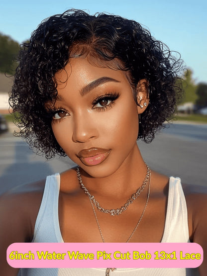 Low To $49 Sunber Water Wave 13*1 Lace Frontal Short Pixie Cut Virgin Human Hair Wigs Flash Sale