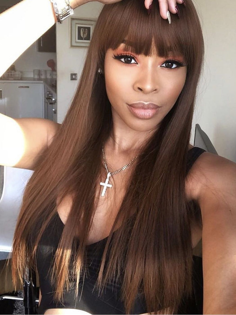 Sunber Chocolate Brown Layer Cut Straight Glueless Wigs Affordable Human Hair Wigs Flash Sale