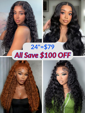 24INCH=$79 Sunber Water Wave 13x4 Pre Cut Lace Human Hair Wigs $100 OFF