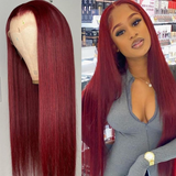 【24Inch=$119】Flash Sale Sunber 99J Lace Part Wig Long Straight 180% denisty Red Human Hair Wigs