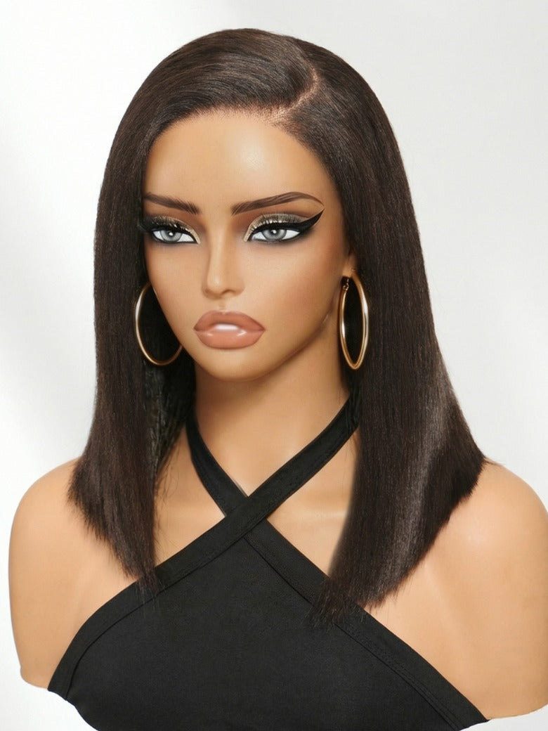Sunber 7x5 Pre Cut Side Part Yaki Straight Bob Rich Espresso Brown Shoulder-Length Lace Wig with Invisi Drawstring Flash Sale