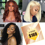$169=3 Wigs| Reddish Brown Kinky Straight T Part Lace | U Part Glueless Curly Wig|613 Blonde 4x4 Lace Bob Flash Sale