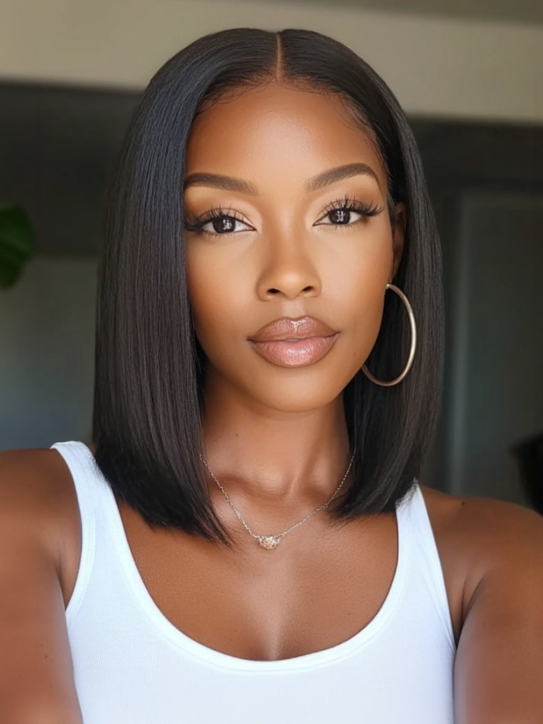 Sunber 7x5 No Slip Pre-Cut Lace Blunt Cut Straight Bob Wig With Elastic Drawstring Flash Sale
