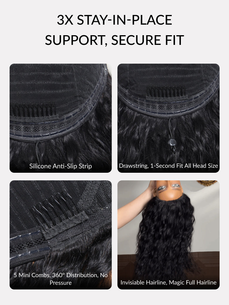 Sunber Blend &amp; Secure Blow-out Natural Black Yaki Straight Bob Half Wig With Invisi Drawstring