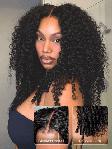 Sunber Kinky Curly 7x5 Pre Cut Lace Put On And Go Skin Melt Wigs Natural Hairline With Invisi Drawstring  Flash Sale