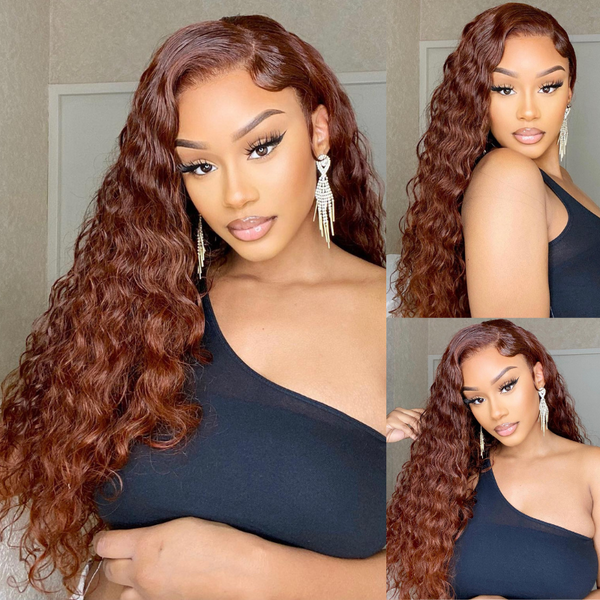 Clearance Sale Reddish Brown Wet And Wavy Lace Front Water Wave Wig Flash Sale