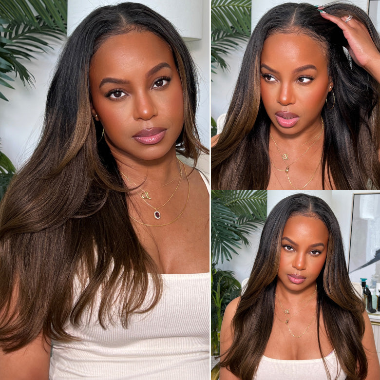 Sunber Glueless Chestnut Brown Yaki Straight Wave Wig Upgrade New V Part Wig Yaki Straight No Leave Out Protective Styles Flash Sale