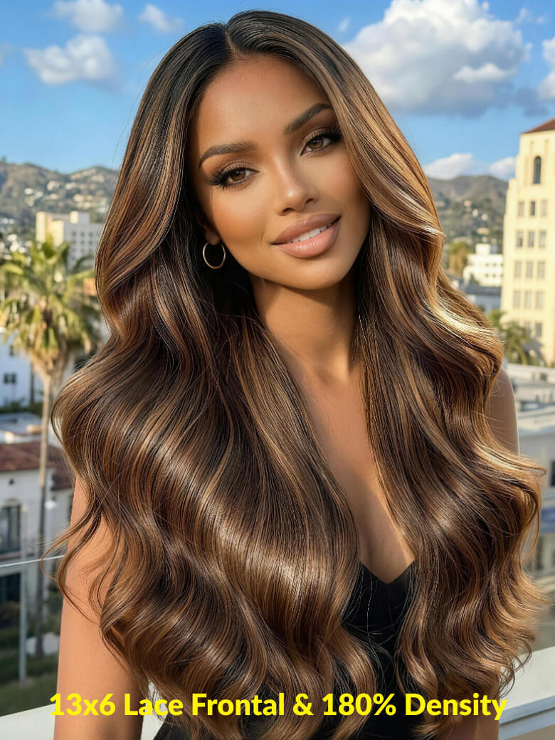 13x6 Lace Frontal 180% Density Balayage Highlight Body Wave Lace Frontal Wig Shadow Root Vip Member Wigs Flash Sale