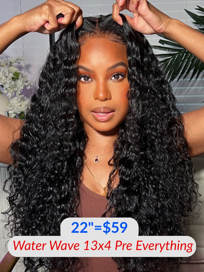 24INCH=$79 Sunber Water Wave 13x4 Pre Cut Lace Human Hair Wigs $100 OFF