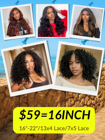 $59=16inch丨Sunber 7x5/13x4 Lace Clearance Human Hair Wig Limited Stock Flash Sale