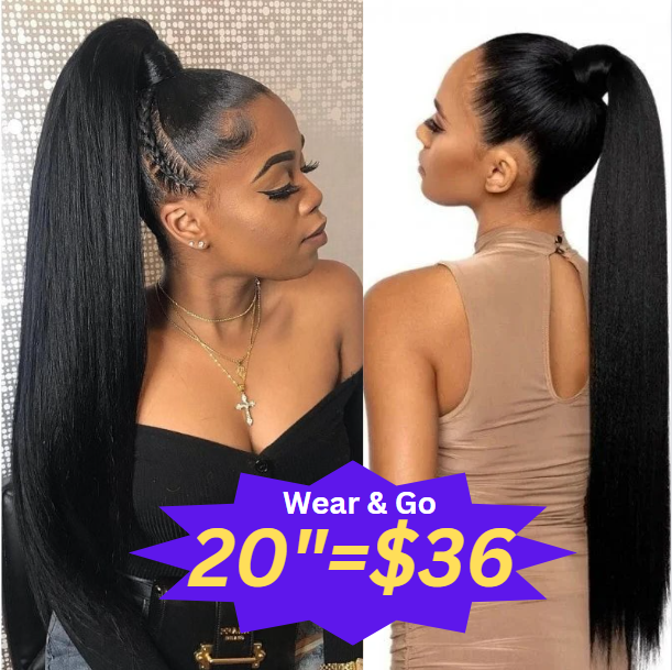 【20”=$36】Flash Sale Sunber Silky Straight Ponytail Clip In Hair Extensions Human Hair