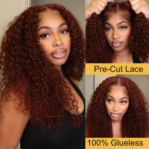 New User Exclusive |Sunber Reddish Brown Jerry Curly 7×5 Pre-Cut Lace Wig Glueless Lace Front Human Hair Bye Bye Knots