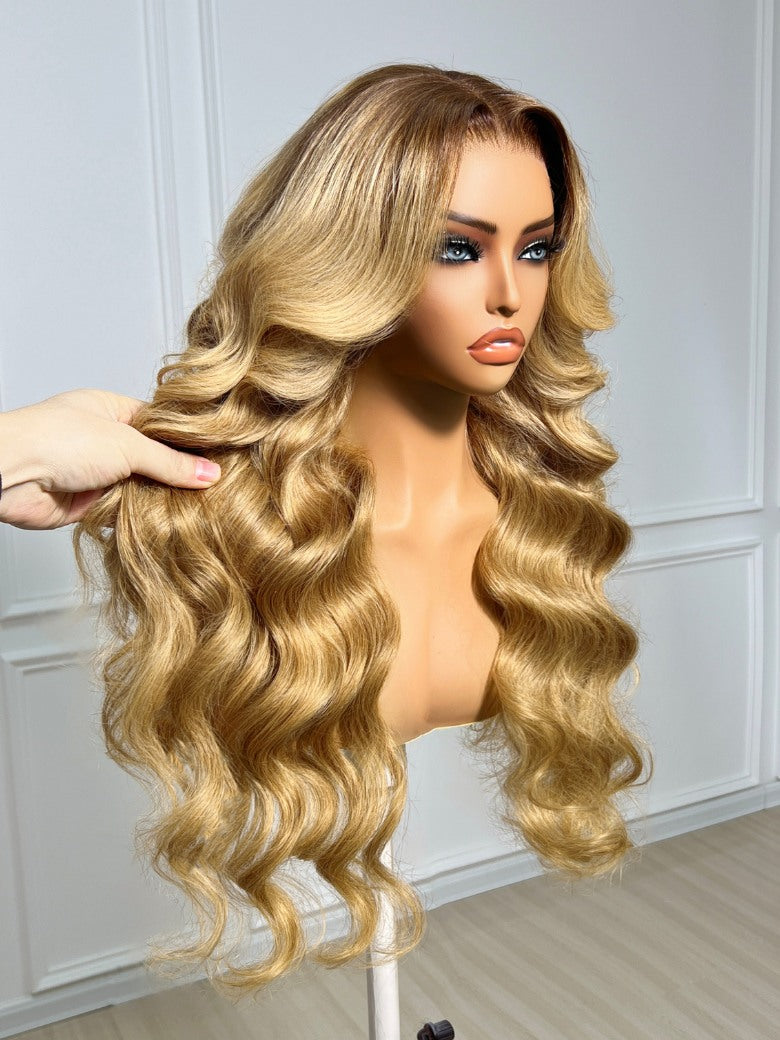 Sunber 13x4 Pre Everything Sun-kissed Golden Ombre Honey Blonde Long Body Wave Lace Frontal Wig With Brown Roots