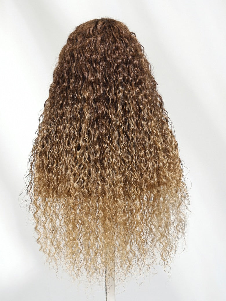 Sunber 13x4 Pre Everything Golden Blonde On Caramel Brown Bouncy Water Wave Wet &amp; Wavy Lace Frontal Wig With Invisi Drawstring