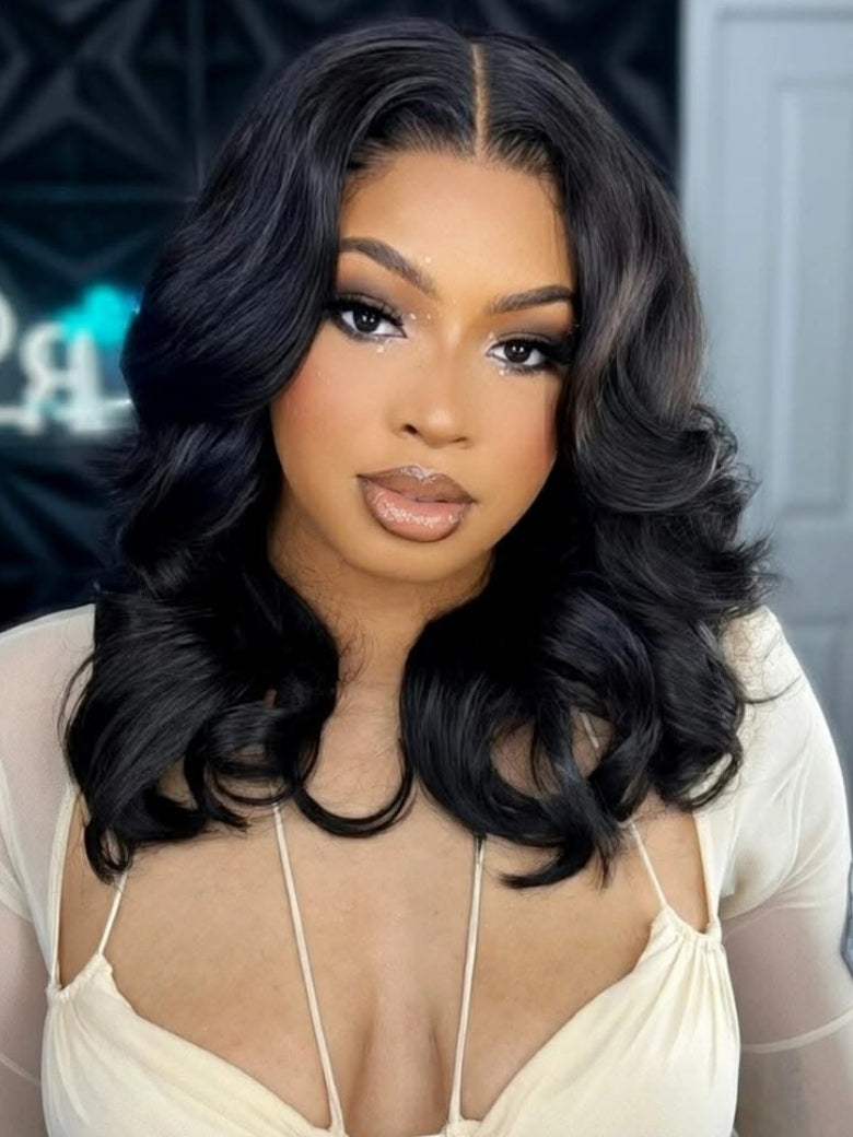 Sunber 13x4 Pre Everything Body Wave Shoulder Length Wavy Bob Wig With Face-Framing Layers