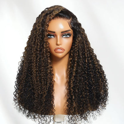 Sunber Golden Brown Highlights 7x5 Bye Bye Knots Jerry Curly Lace Wig With Pre Bleached