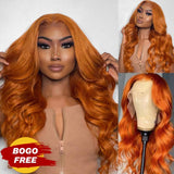 BOGO Sunber Ginger Orange Body Wave Lace Part Wigs Pre-Plucked Human Hair Cinnamon Color Wigs