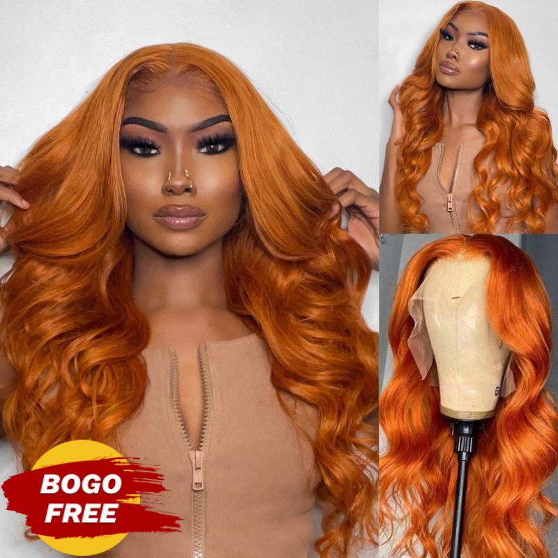 BOGO Sunber Ginger Orange Body Wave Lace Part Wigs Pre-Plucked Human Hair Cinnamon Color Wigs