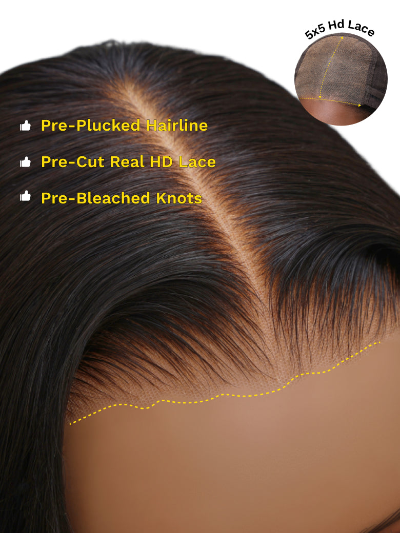 Sunber 5x5 HD Jerry Curly Natural Black Pre Cut Lace Wig With Invisi Drawstring