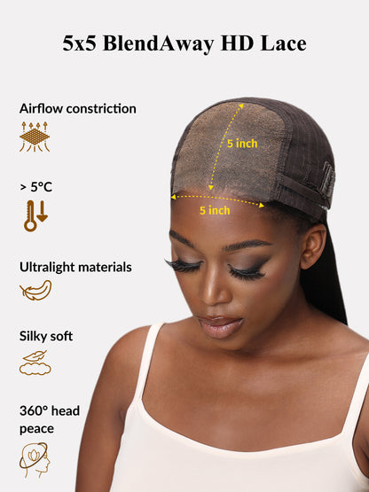 Sunber 5x5 HD Jerry Curly Natural Black Pre Cut Lace Wig With Invisi Drawstring