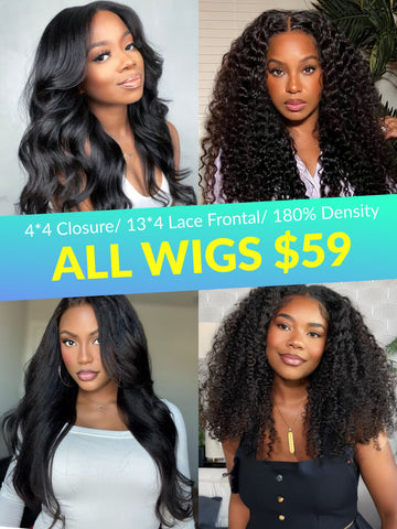 [All Wigs $59] 6*4.5 Put On & Go/ 13x4 Lace Frontal/ 180% Density Wigs With Invisible Lace Glueless Human Hair Wigs VIP Member Flash Sale