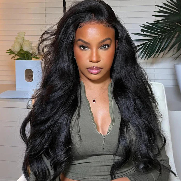 Sunber Bye Bye Knots 7x5 Fluffy Silk Press Yaki Wavy Bye Bye Knots Wig Soft Flip Out Bang Curl Style Put on and Go Glueless Human Hair Wigs