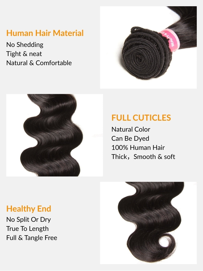 Sunber Hair Remy Human Hair Malaysian Body Wave Hair 3 Bundles 100% Unprocessed Human Hair Weave for Black