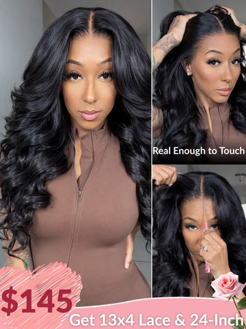 Sunber 180% Density 13x4 Pre-Everything Loose Wave Glueless Lace Frontal Wig –Feathered Style and Elastic Drawstring Flash Sale