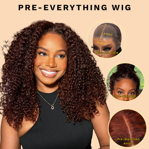 Sunber Reddish Brown Jerry Curly 13x4 Pre Everything Glueless Frontal Wig Real Human Hair With Bleach Knots