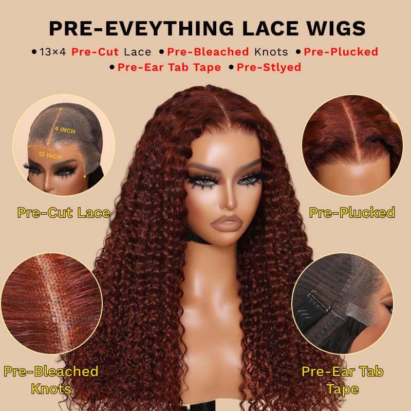Sunber Reddish Brown Wet And Wavy 13x4 Pre Everything Lace Front Wigs Water Wave Pre-Plucked Human Hair Wigs