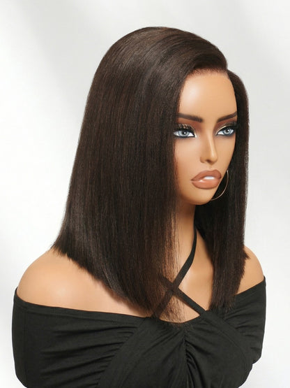 Sunber 7x5 Pre Cut Side Part Yaki Straight Bob Rich Espresso Brown Shoulder-Length Lace Wig with Invisi Drawstring Flash Sale