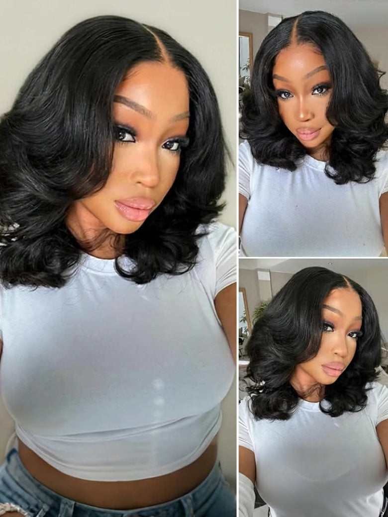 Sunber 13x4 Pre Everything Body Wave Shoulder Length Wavy Bob Wig With Face-Framing Layers