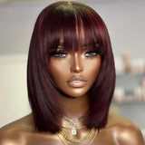 Sunber Burgundy 13 By 4 Lace Front Layered Haircut Bob Wig With Bangs Flash Sale