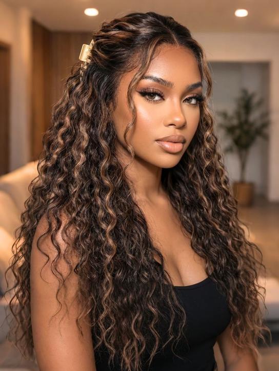 Extra 50% Off | Sunber Golden Brown Highlights 7x5 Bye Bye Knots Water Wave Lace Closure Wig With Pre Bleached Tiny Knots