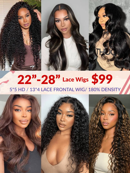 22"-26" All $99 | 6*5 Put On &amp; Go/ 7*5 Bye Bye Knots/ 13*4 Pre Everything 100% Human Hair Wigs Limited Stocks Vip Member Offer Flash Sale